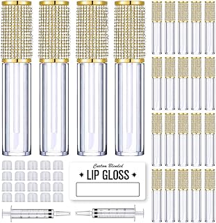 24 Pack Gold Crystal Lip Gloss Tubes with Wands and Labels