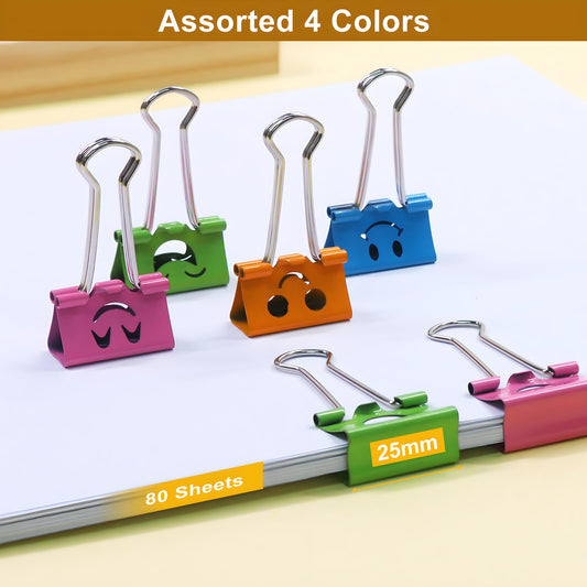 Set of 48 colorful smiley face binder clips, 1 inch