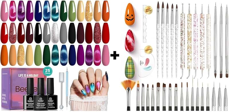 Halloween Gel Nail Polish Set with 20 Fall Colors and Art Tools