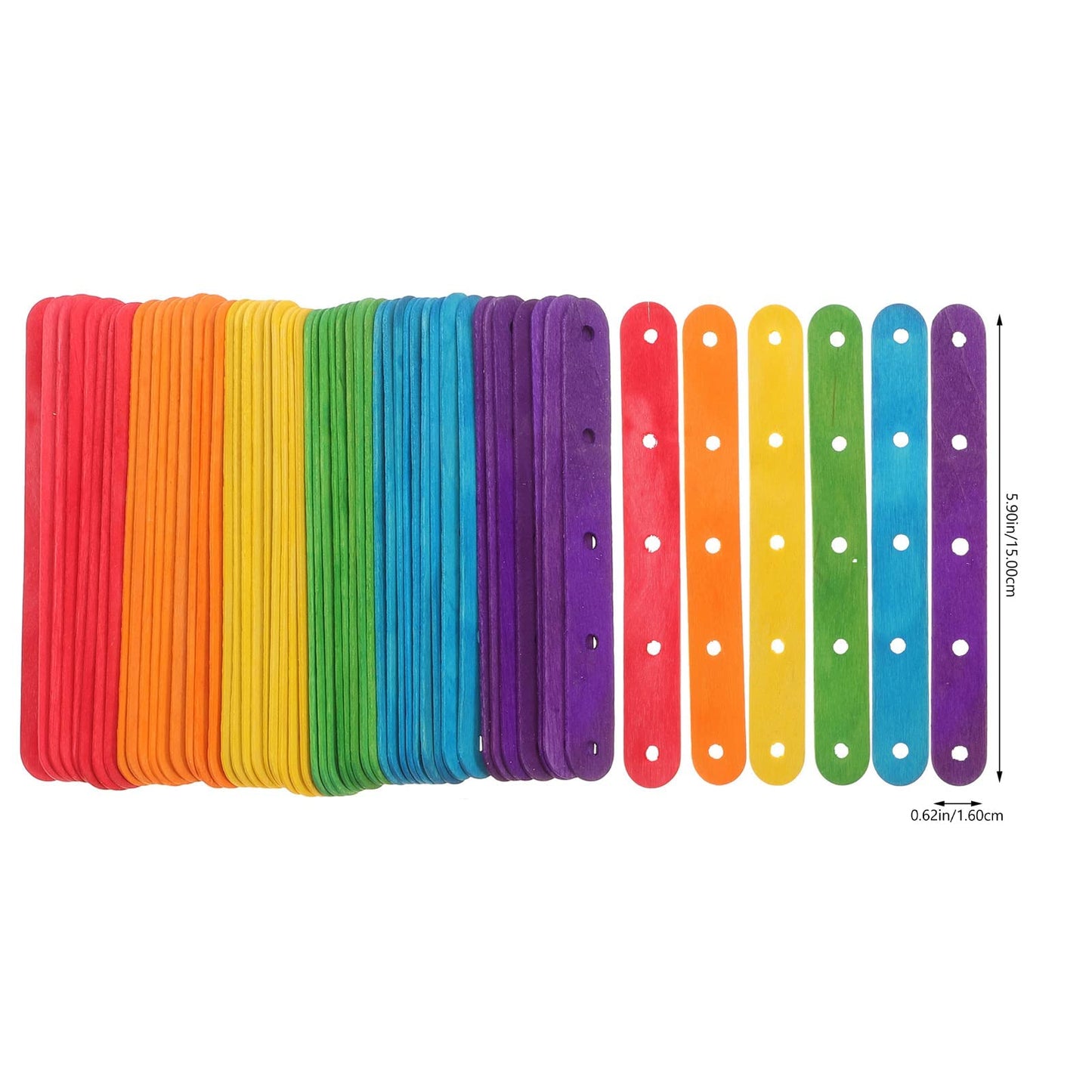 Rainbow Wooden Popsicle Sticks 50PCS 5 Inch