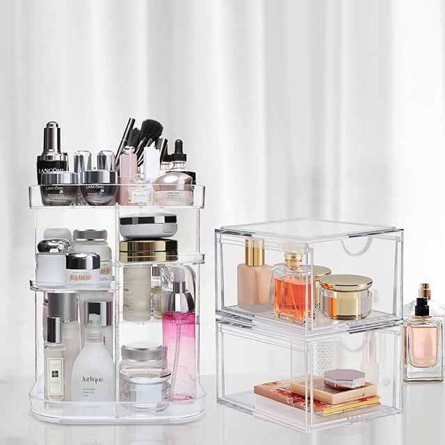 Two Pack Rotating and Stackable Makeup Organizers