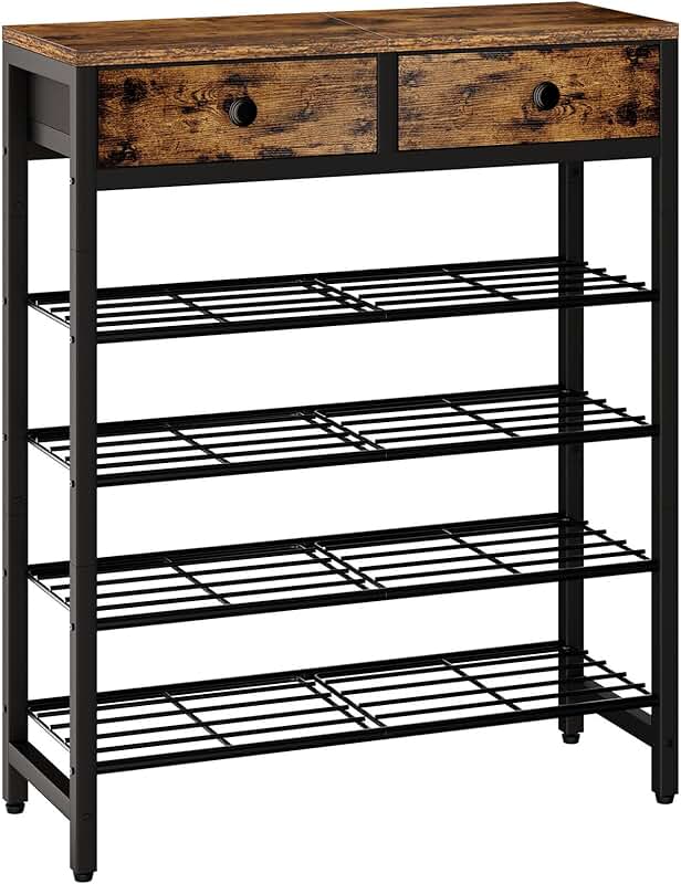 5-Tier Metal Shoe Rack with Drawers for Entryway