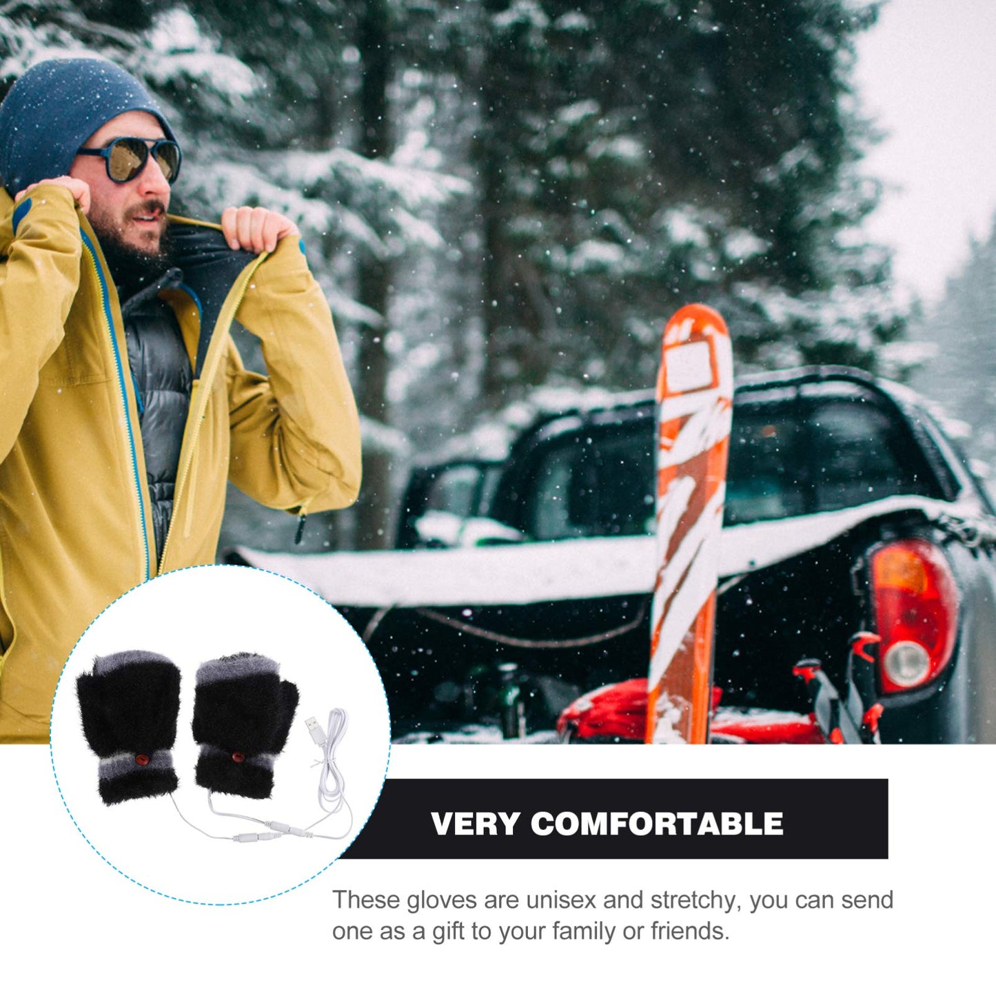 1 Pair USB Heated Gloves Winter Laptop Gloves Half Hands Heated Fingerless Warm Gloves Winter Hands Warmer for Home Office School, Black