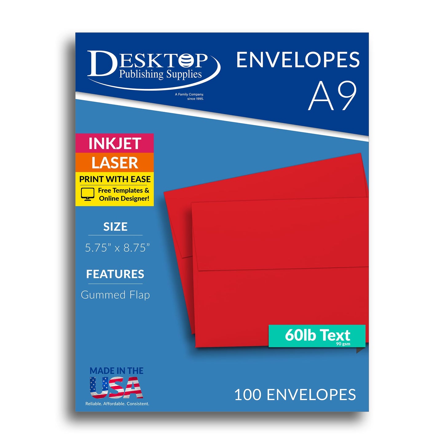 Red A9 Envelopes, 5 3/4" x 8 3/4", 100 pack