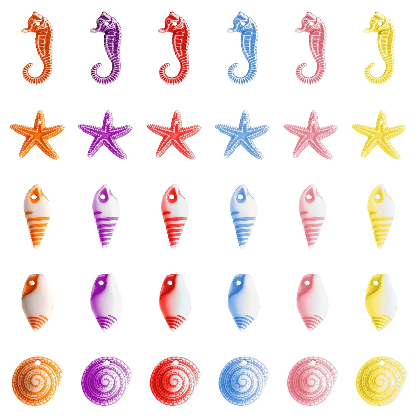48pcs Ocean-Themed Resin Seashells and Starfish Set