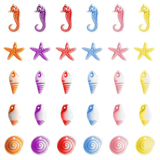 48pcs Ocean-Themed Resin Seashells and Starfish Set
