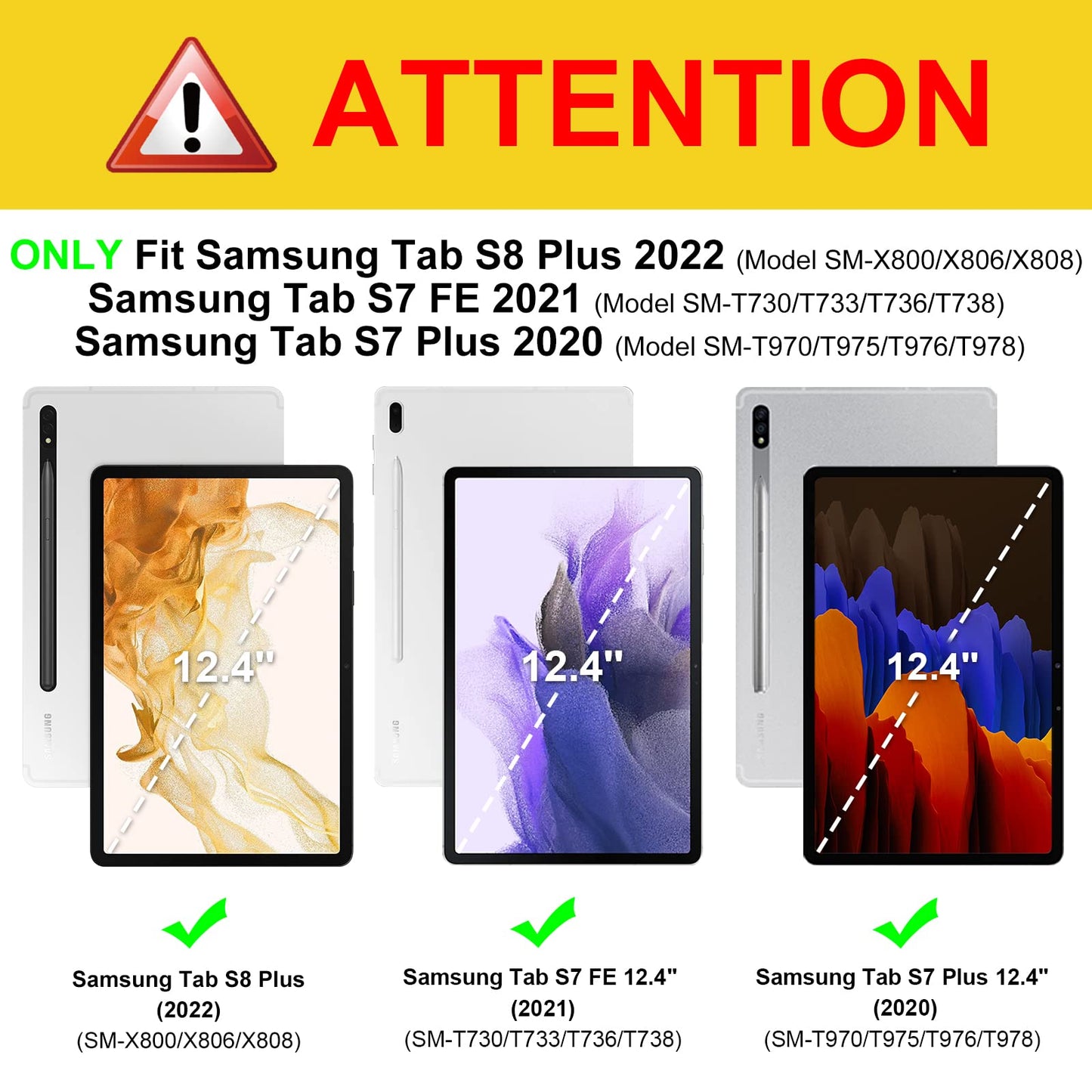 Case for Samsung Galaxy Tab S8 Plus 2022/S7 FE 2021/S7 Plus 2020 12.4 inch with S Pen Holder, Multiple Angle Portfolio Cover with Pocket Auto Sleep/Wake, Gray