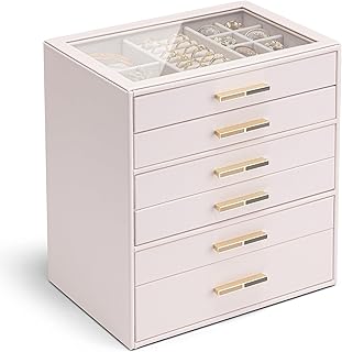 Six-layer jewelry box with glass lid in light pink