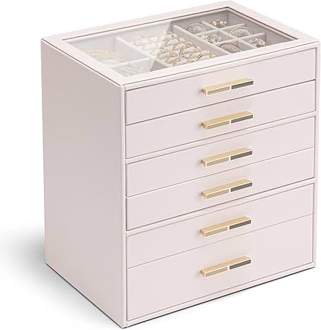 Six-layer jewelry box with glass lid in light pink