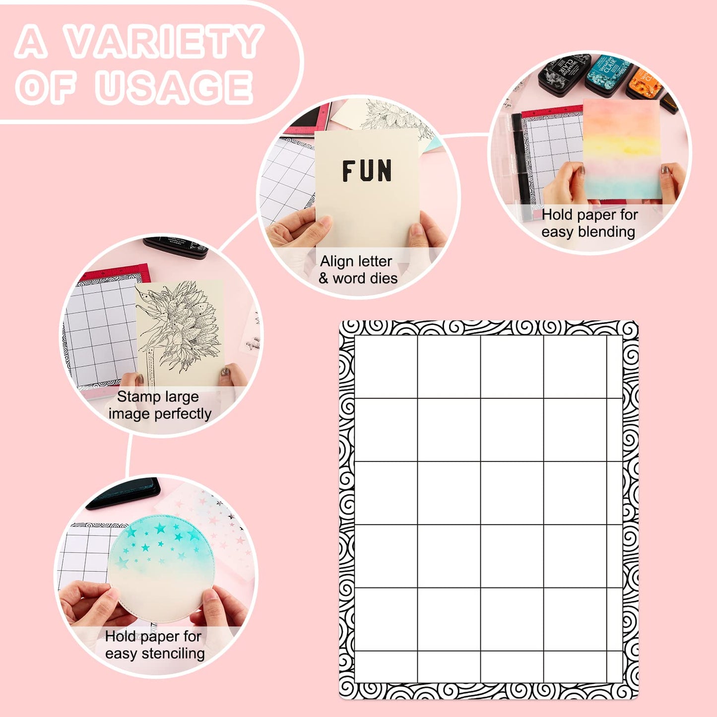 FlexiGrip Stamp Mat Set 5 pcs Low Stick Non-Slip Gridded