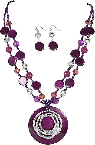 Multilayered Shell Pendant Necklace and Beaded Earrings Set