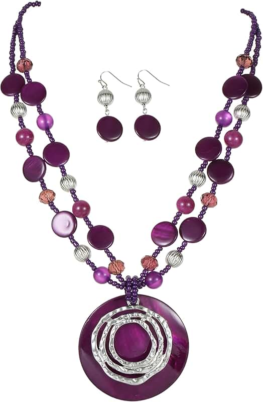 Multilayered Shell Pendant Necklace and Beaded Earrings Set