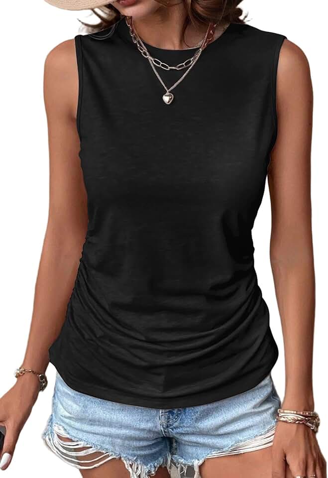 Women's Ruched Sleeveless Tank Top for Summer