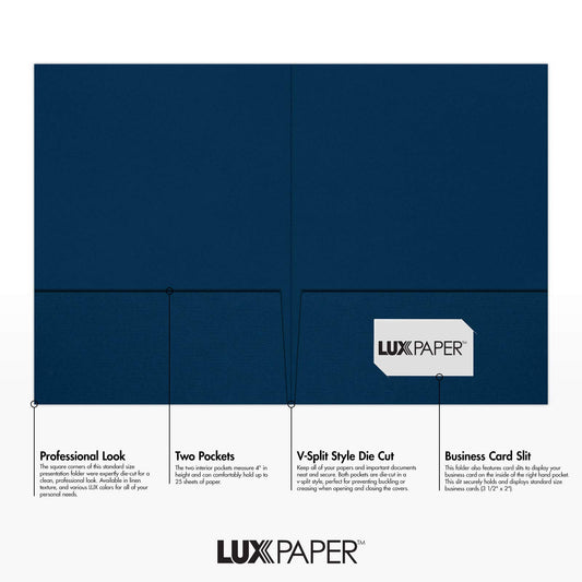 9x12 Nautical Blue Linen Presentation Folders, 25 Pack
