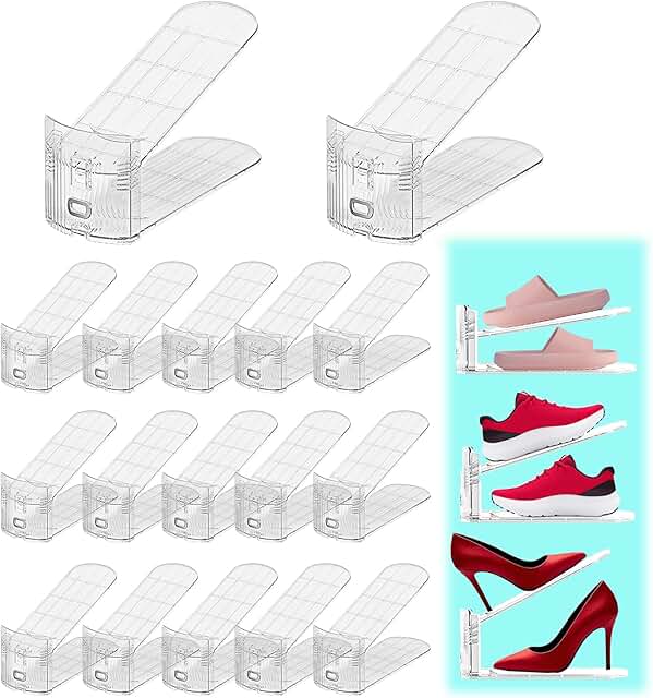 20-Pack Adjustable Double Deck Shoe Organizer for Closet