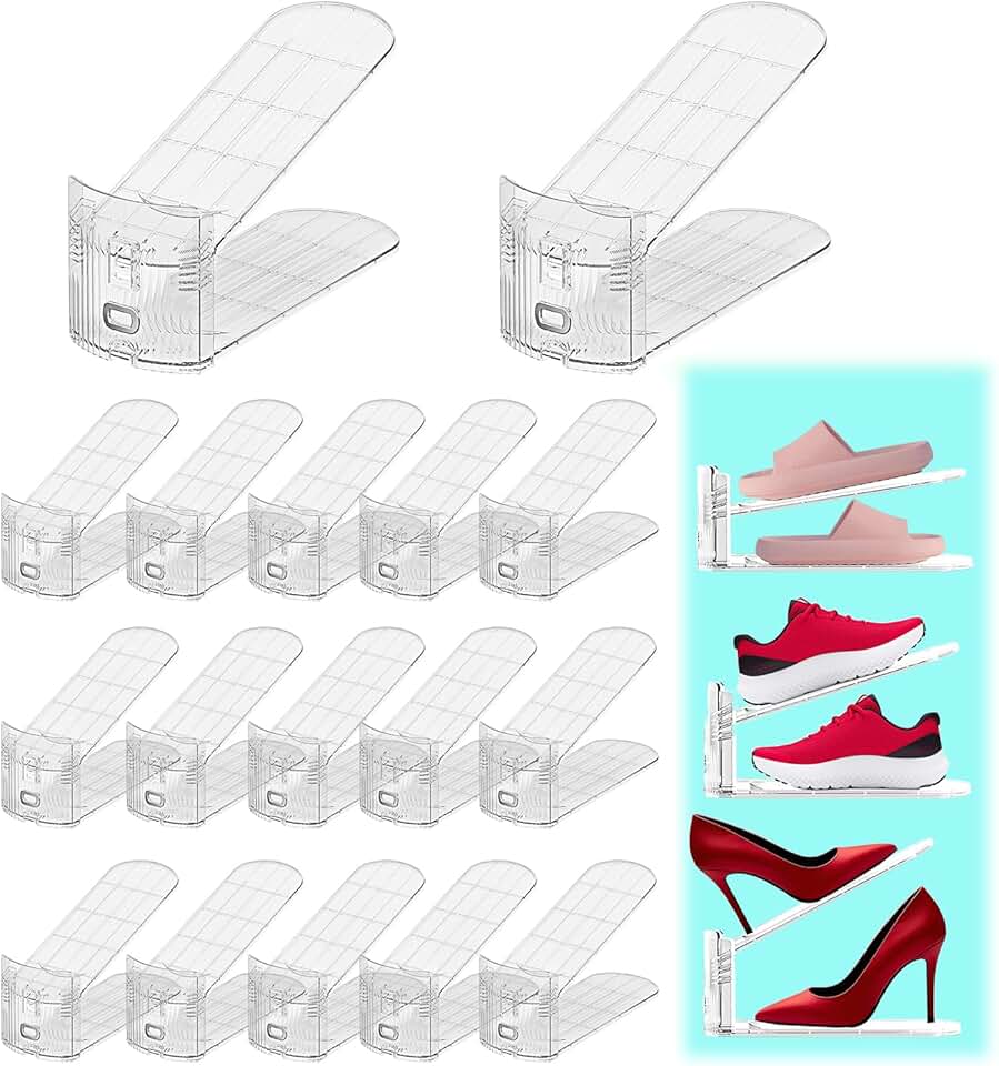 20-Pack Adjustable Double Deck Shoe Organizer for Closet