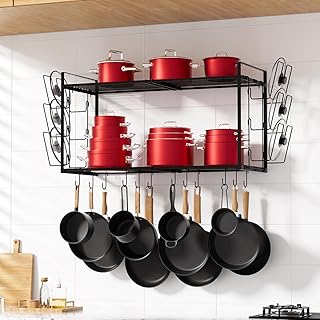 31-Inch Wall-Mounted Pot Rack with 2 Tiers and Hooks
