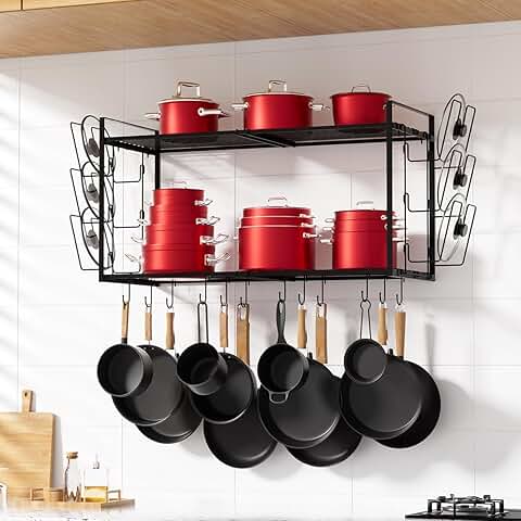 31-Inch Wall-Mounted Pot Rack with 2 Tiers and Hooks