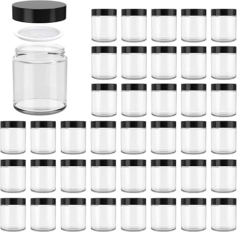40 Pack 4 oz Clear Glass Jars with Black Lids