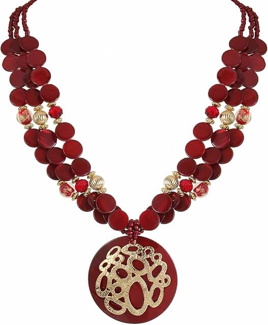 Colorful layered shell pendant and earrings jewelry set