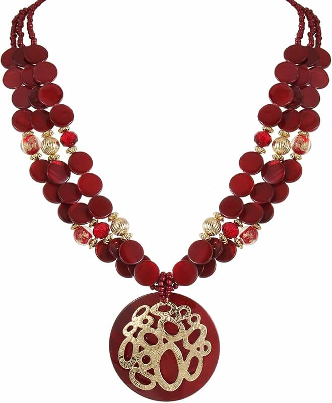 Colorful layered shell pendant and earrings jewelry set