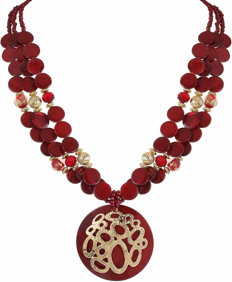 Colorful layered shell pendant and earrings jewelry set