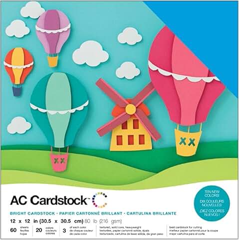 12x12 Textured Cardstock Paper Pack, 60 Sheets in 20 Colors