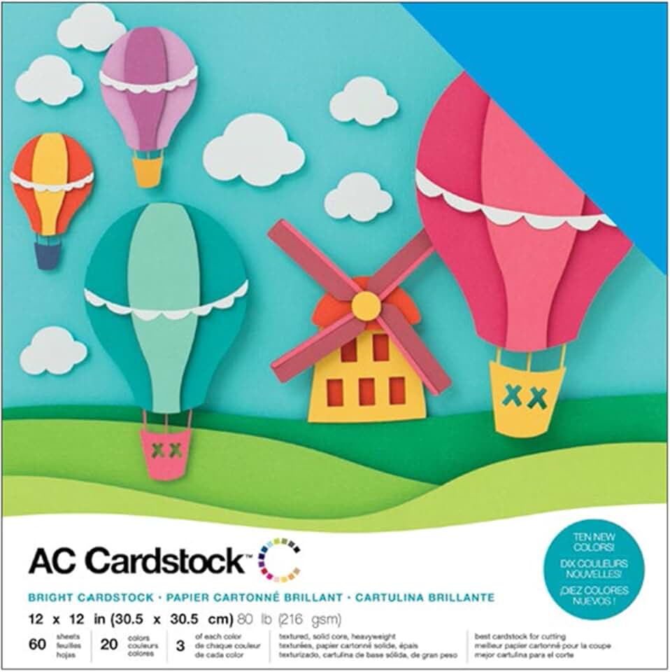 12x12 Textured Cardstock Paper Pack, 60 Sheets in 20 Colors