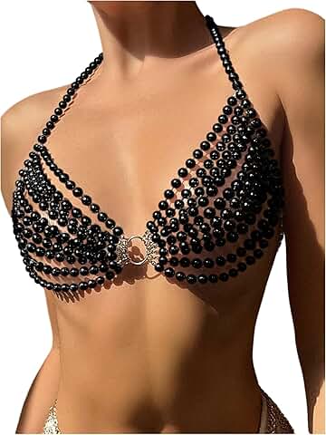 Women's Pearl Beaded Halter Bikini Top