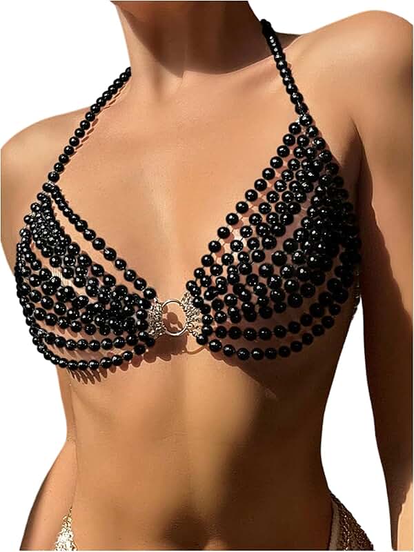 Women's Pearl Beaded Halter Bikini Top