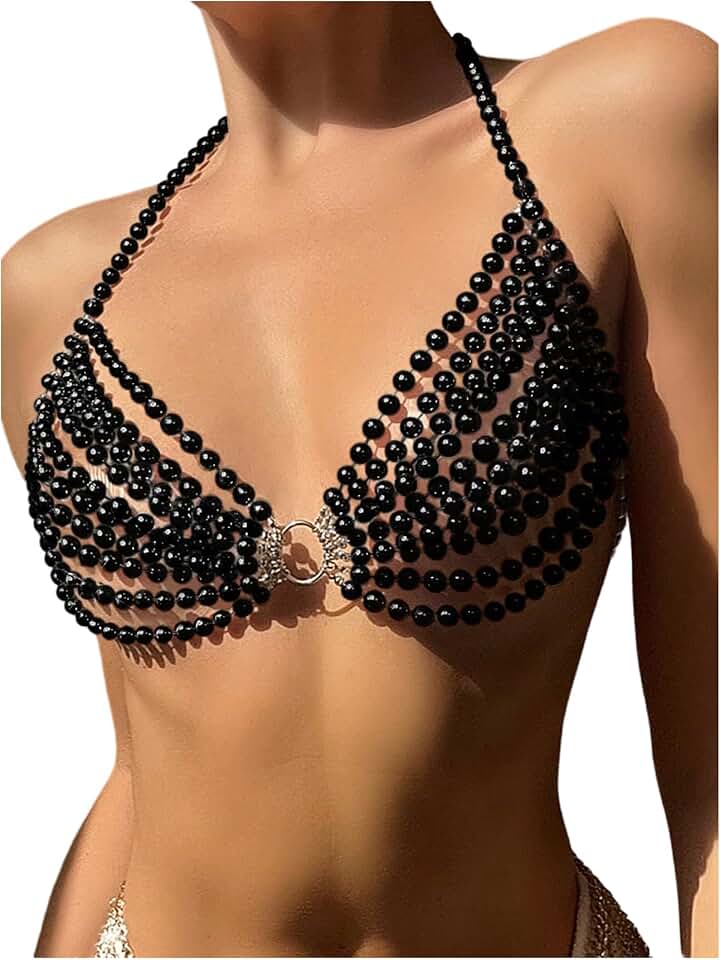 Women's Pearl Beaded Halter Bikini Top