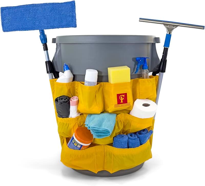 Heavy Duty Vinyl Trash Can Caddy with 12 Pockets