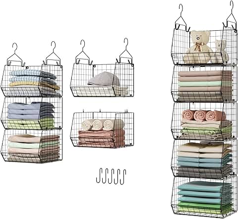 Five-Tier Closet Hanging Organizer with Hooks and Baskets