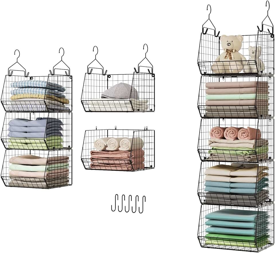 Five-Tier Closet Hanging Organizer with Hooks and Baskets