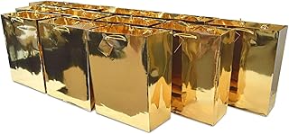 Small Gold Gift Bags with Handles, 12 Pack