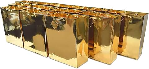 Small Gold Gift Bags with Handles, 12 Pack