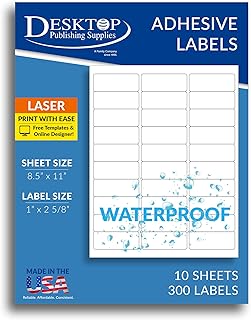 300 Waterproof Printable Labels, 1" x 2-5/8"