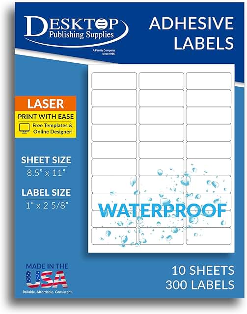 300 Waterproof Printable Labels, 1" x 2-5/8"
