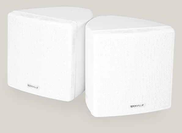 White commercial speakers with swivel mount and 2-way sound