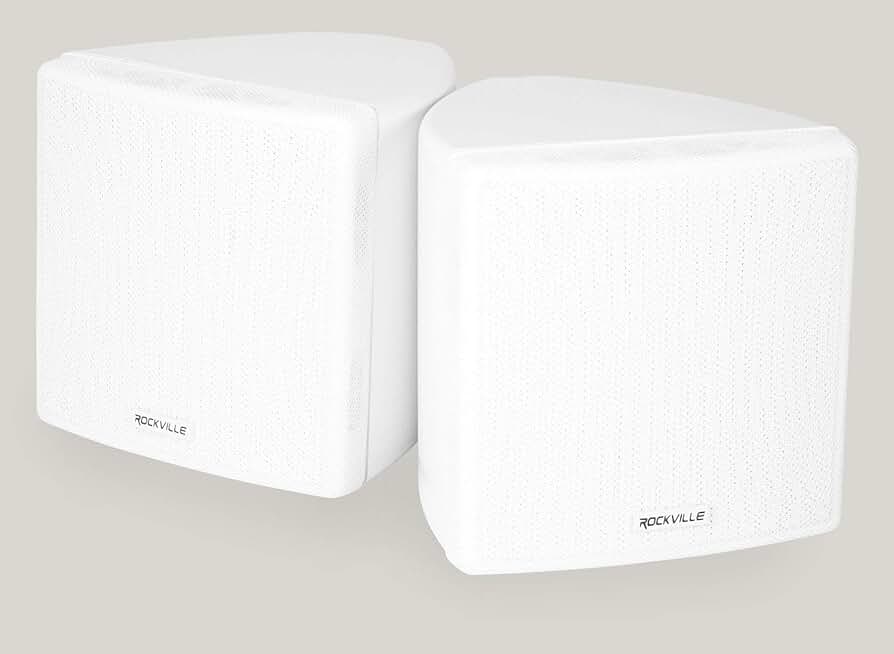 White commercial speakers with swivel mount and 2-way sound