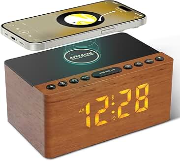 Wooden Bluetooth Speaker with Alarm Clock and Wireless Charging