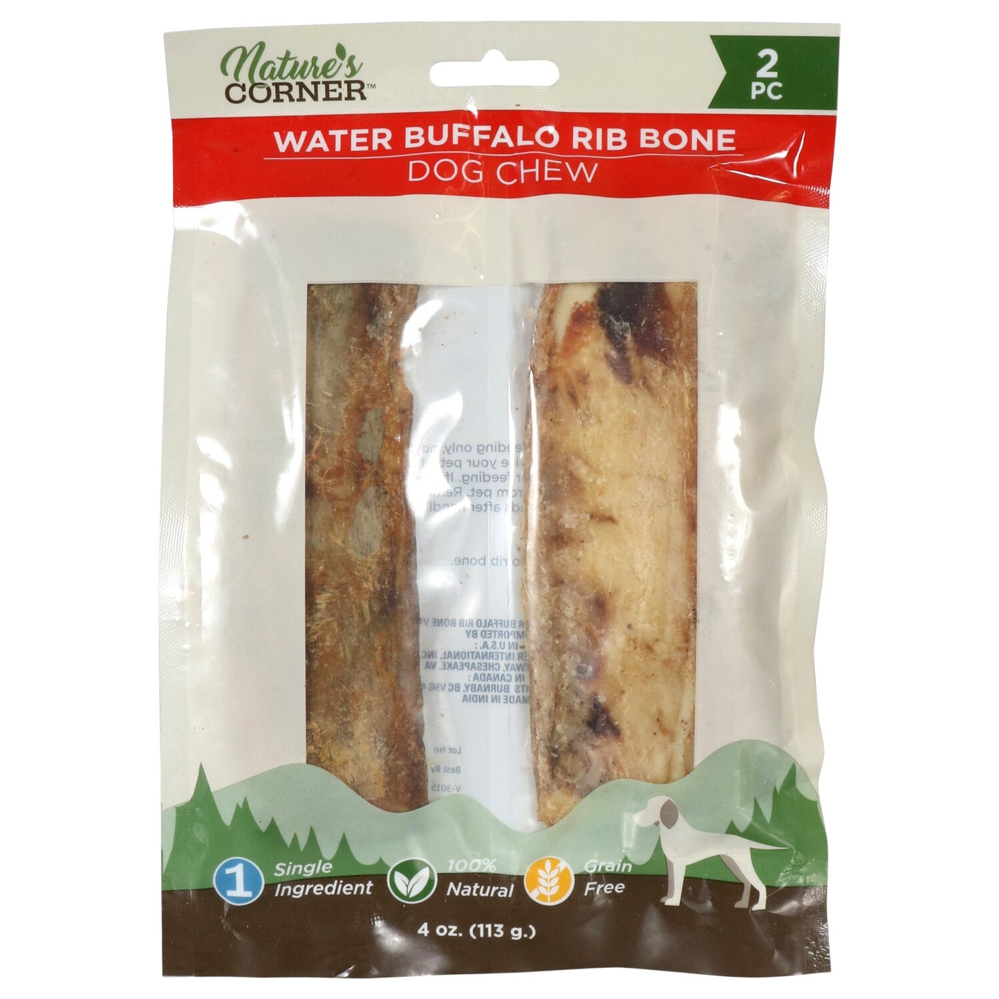 Nature's Corner Dog Water Buffalo Rib Bone Dog Chews, 2-ct. Packs (Pack of 20)