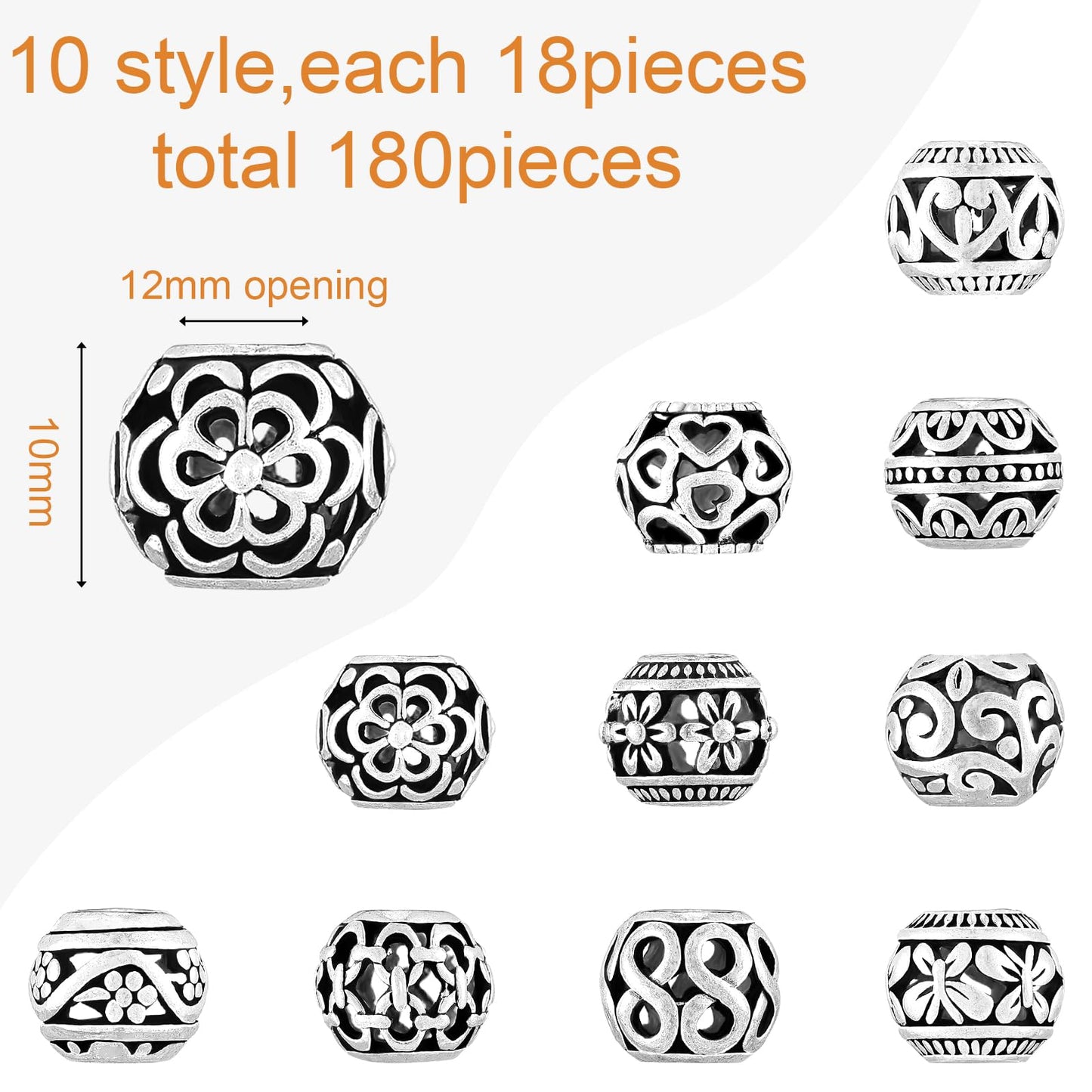180 Pieces Silver Tone Spacer Beads for Jewelry Making