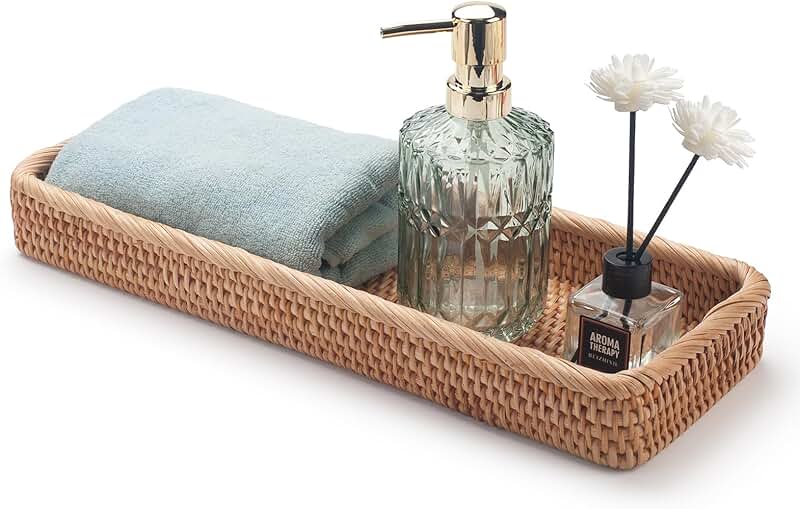 Rattan Bathroom Vanity and Toilet Tank Tray