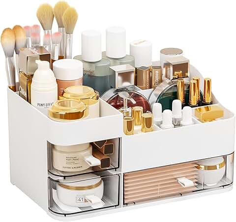 White makeup organizer with drawers for vanity and bathroom