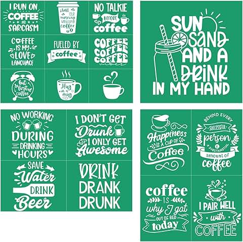 Set of four reusable coffee stencils for drinks and crafts