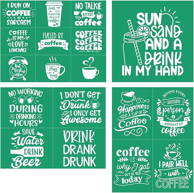 Set of four reusable coffee stencils for drinks and crafts