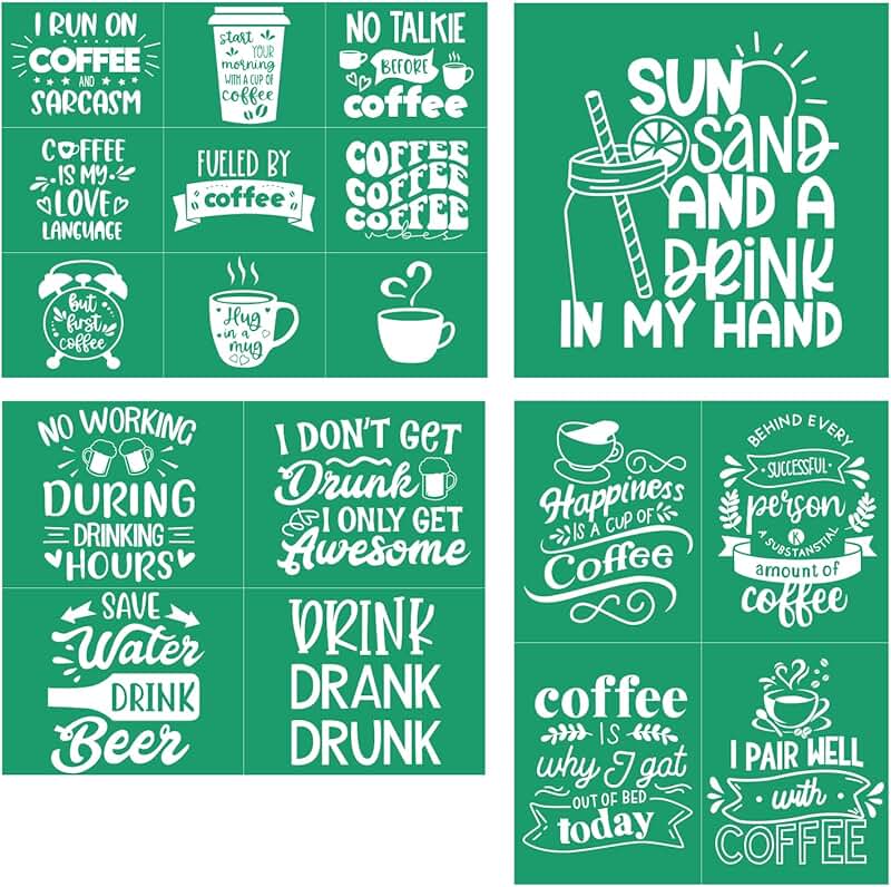 Set of four reusable coffee stencils for drinks and crafts