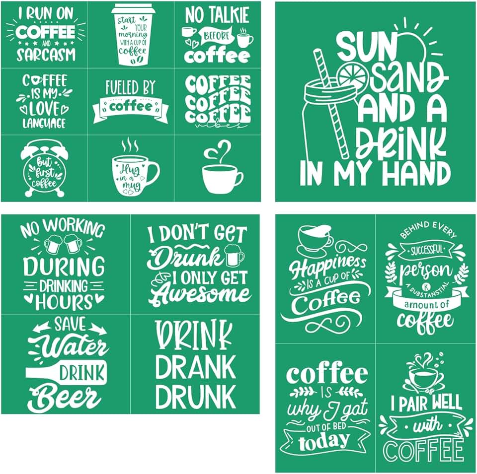 Set of four reusable coffee stencils for drinks and crafts