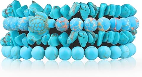 Set of 4 Turquoise Beaded Stretch Bracelets for Women